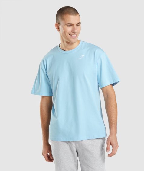 Men's Gymshark Essential Oversized T-Shirts Light Blue | CA 7A68N5